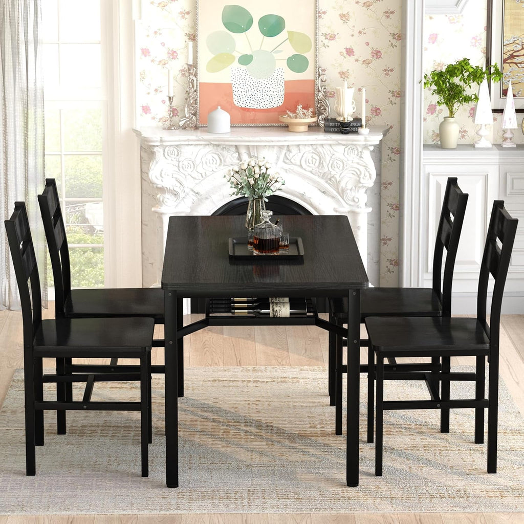 LinkRomat Dining Table Set for 4, Farmhouse Kitchen Table with 4 Wood Chairs, Dining Room Set for Breakfast Nook, Small Places, Restaurant, Gray