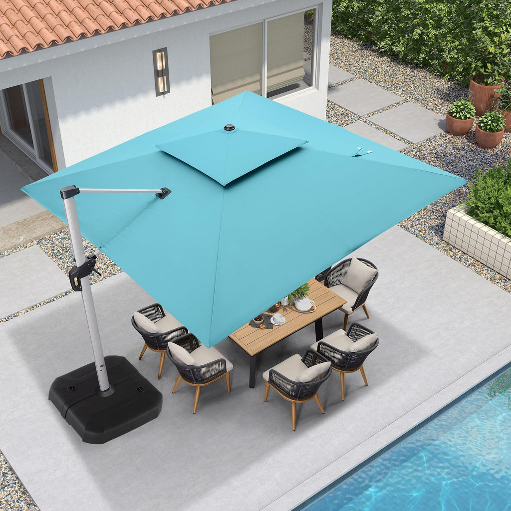 PURPLE LEAF 10 x 13FT Deluxe Rectangular Patio Umbrella, Large Offset Cantilever Umbrella with 360° Rotation, Gray