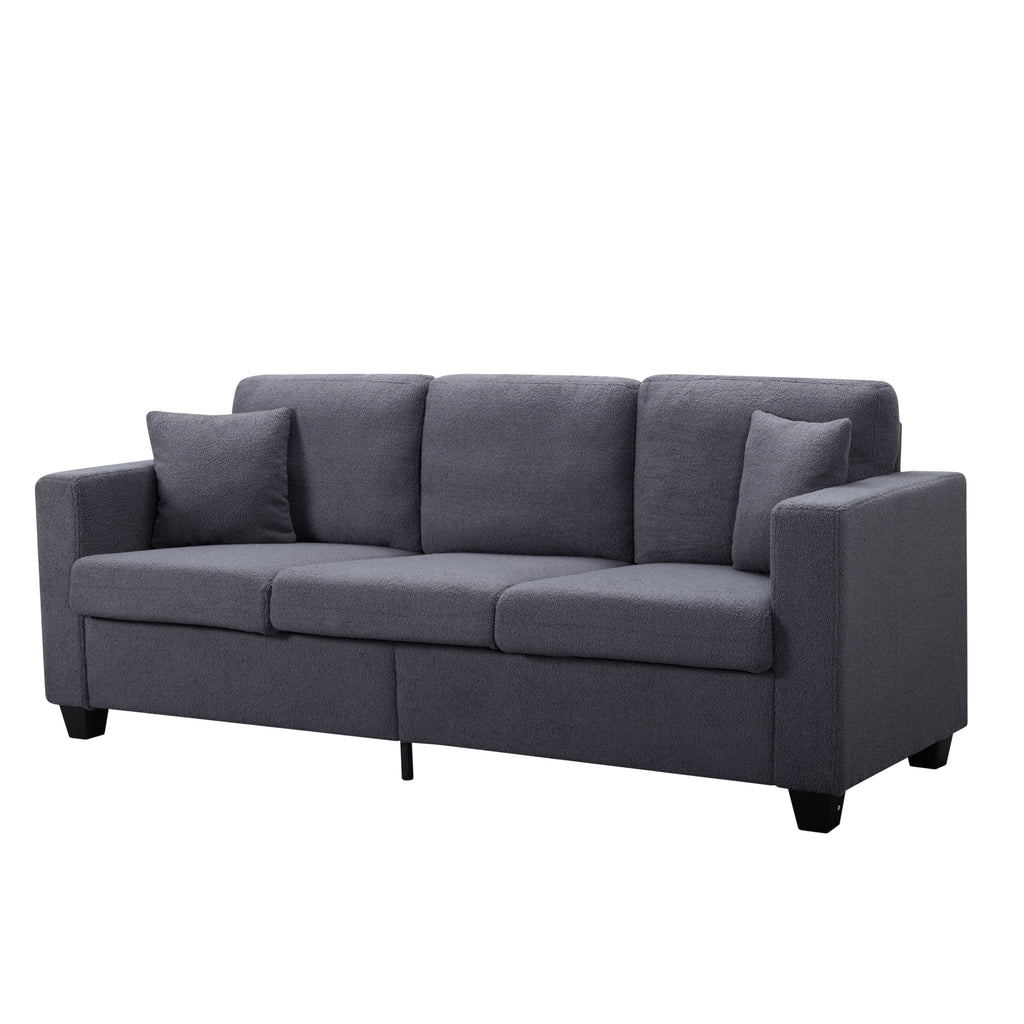Gewnee 86.6 Modern Sofa Couch,Teddy Velvet 3 Seaters Comfy Couch with Deep Seat for Living Room,2 Pillows,Beige