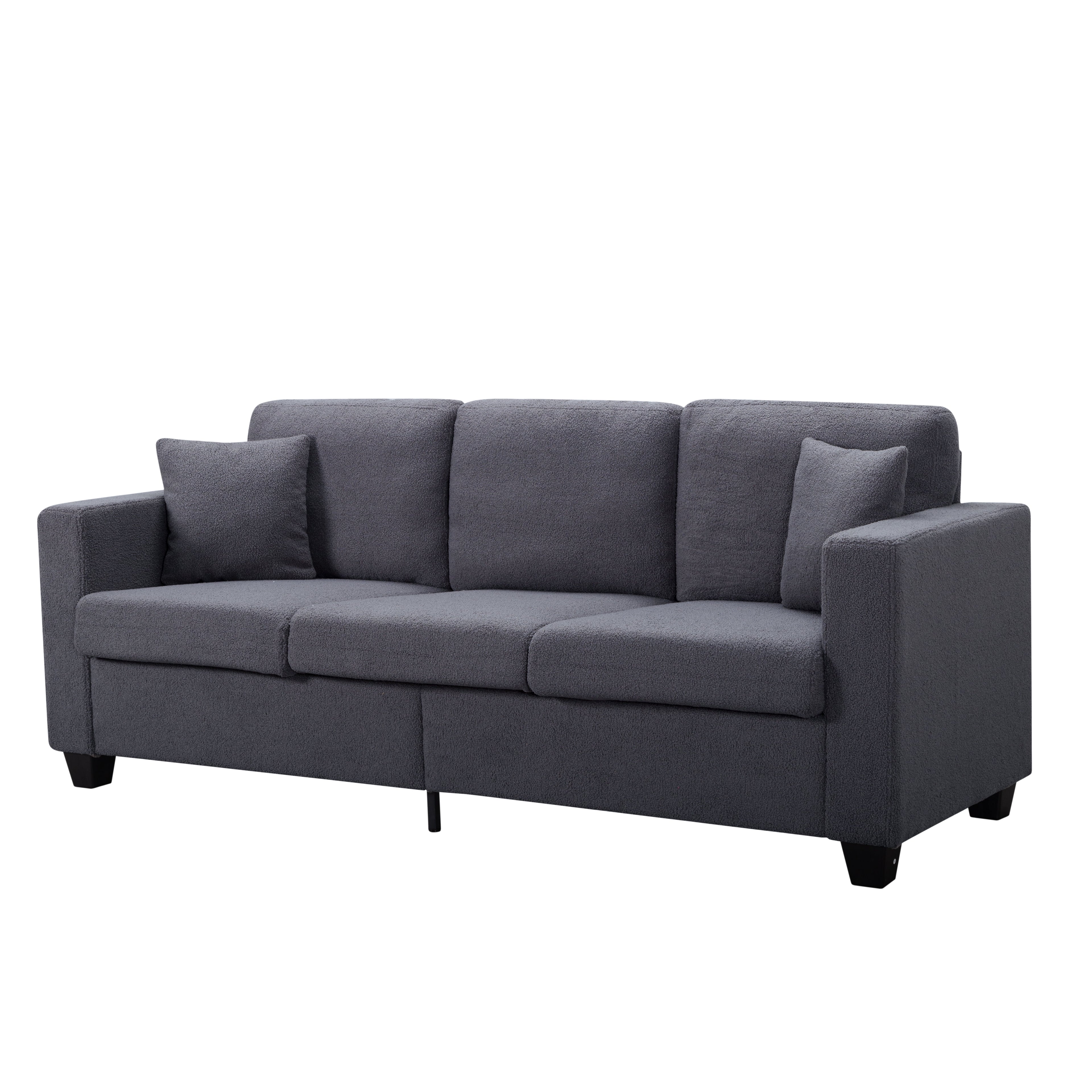 Gewnee 86.6 Modern Sofa Couch,Teddy Velvet 3 Seaters Comfy Couch with Deep Seat for Living Room,2 Pillows,Beige