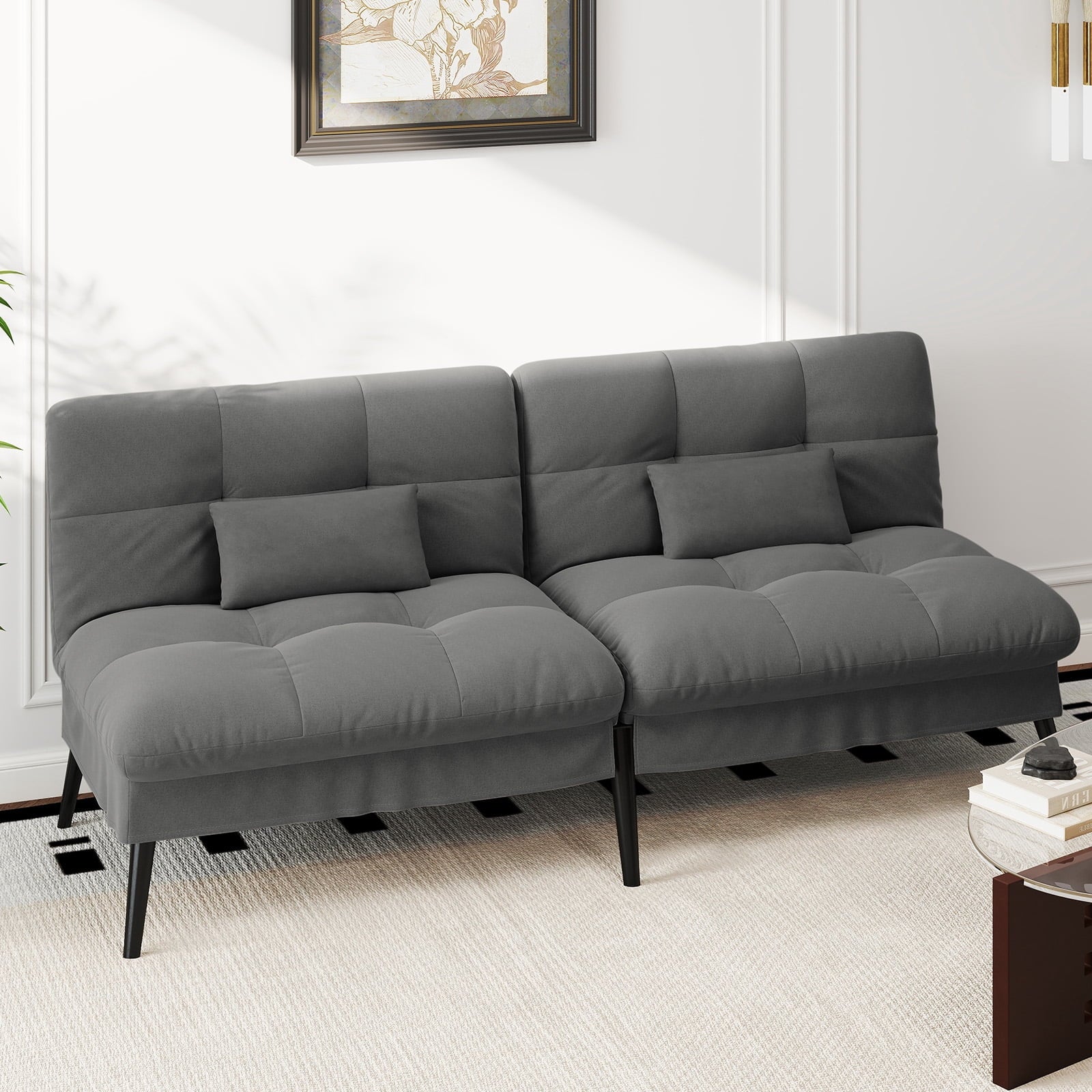 CloudRest Pro 72 Modern Convertible Futon Sofa Bed, Upholstered Futon Couch with 5 Adjustable Backrest Angles,Suitable for Apartment,Living Room,Black