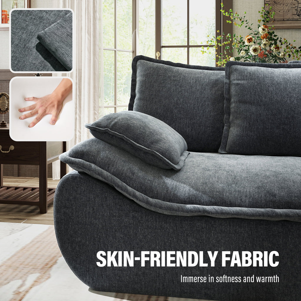2-Seater Modular Sectional Sofa, Comfy Loveseat with Throw, Deep Seat Memory Foam Small Couches for Small Space, Living Room Apartment, Dark Grey