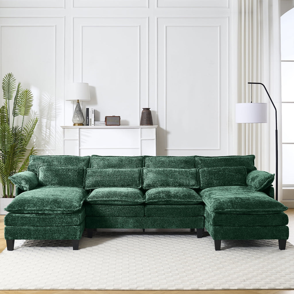 JONPONY109.45 U Shaped Couch,Oversized 4 Seat Sectional with 4 Waist Pillows, Convertible Upholstery Symmetrical Sofá,Sleeper Sofa Couch with Double Chaise Lounge &Memory Foam for Living Room, Beige