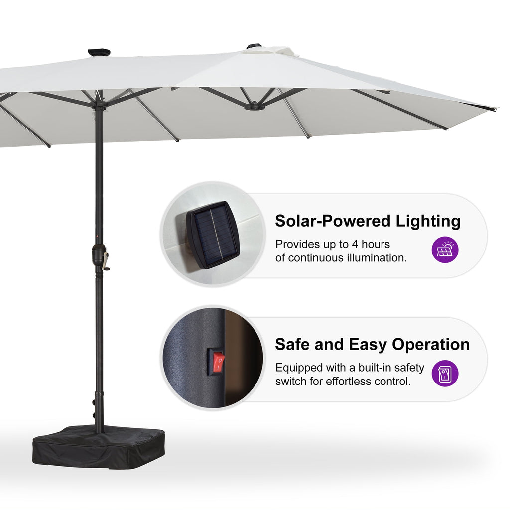 PURPLE LEAF 13ft Market Patio Umbrella with Solar LED and Base Double-Sided Sun Umbrellas for Pool Beach Deck Backyard Taupe