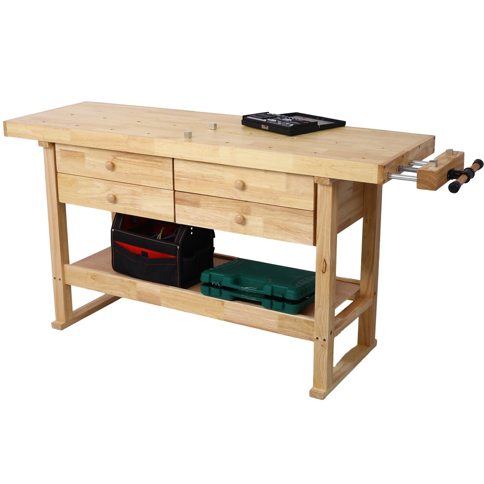 55-Inch Wood Workbench - Wooden Workbench for Garage Workshop and Home,