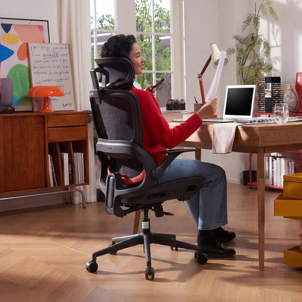 SIHOO B100 Ergonomic Office Chair, Task Chair with Zoned Back Support, 2D Wide Headrest Study Chair for Teenager, High Back Executive Chair for Home Office, White