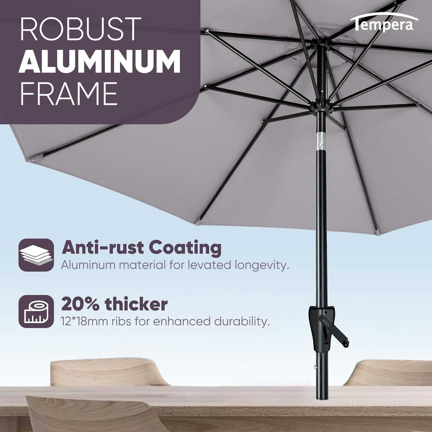 Outdoor Market Table Umbrella with Push Button Tilt and Crank, Large Sun Umbrella with Sturdy Pole and Fade Resistant Canopy