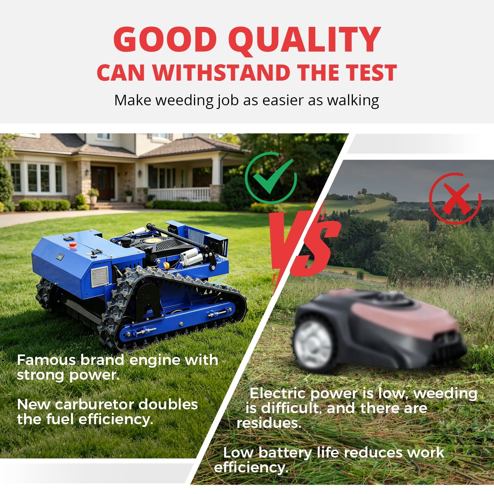 DeepKron Robotic Lawn Mower Gasoline Rato 225cc 9HP Remote Controlled Tracked Lawn Mower All-Terrain Robotor Mower Classic