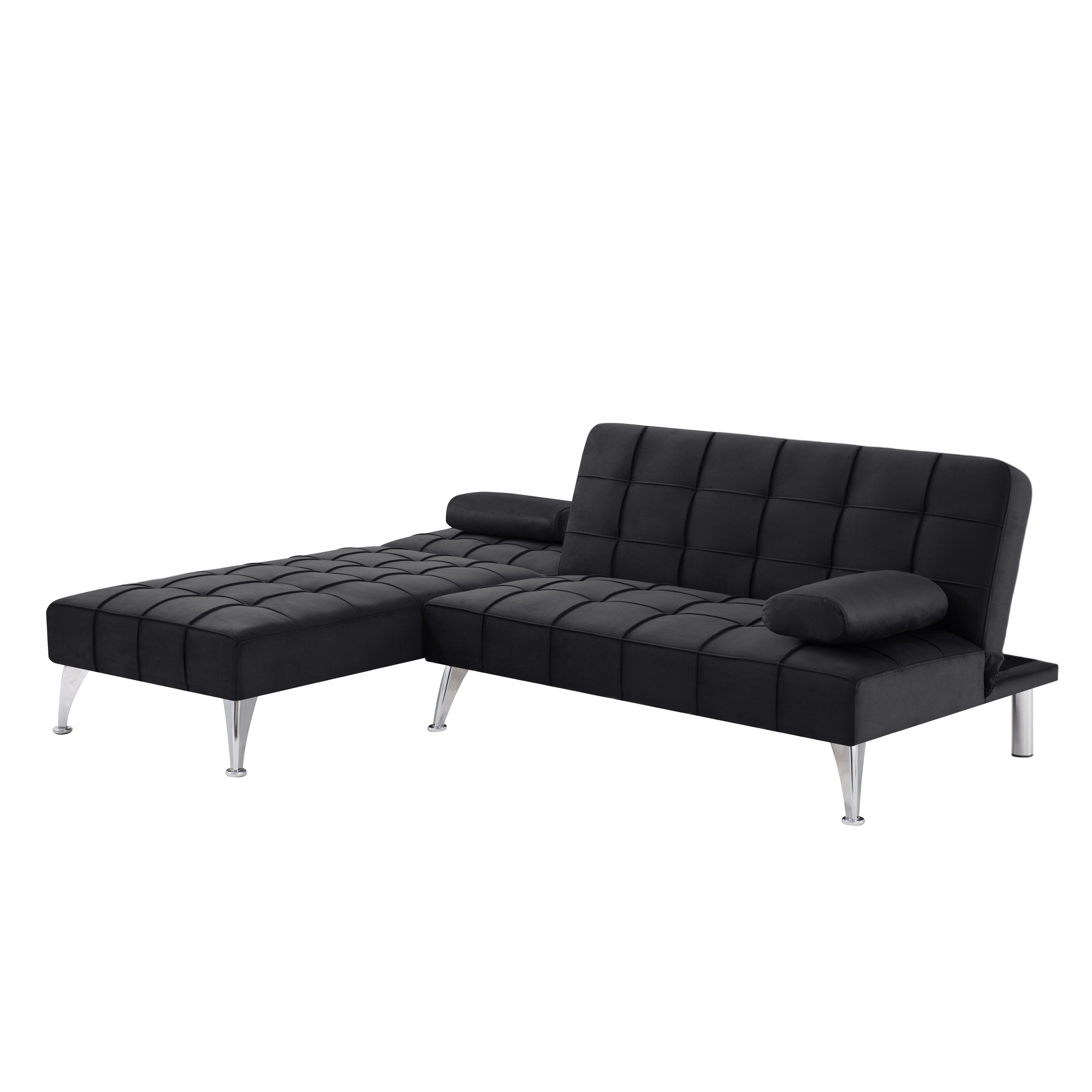 Gewnee 78.35”L-Shaped Velvet Reversible Sectional Sleeper Sofa,Futon Sofa with Adjustable Split Back & Chaise,Couch for Home,Office and Guest Room.Black