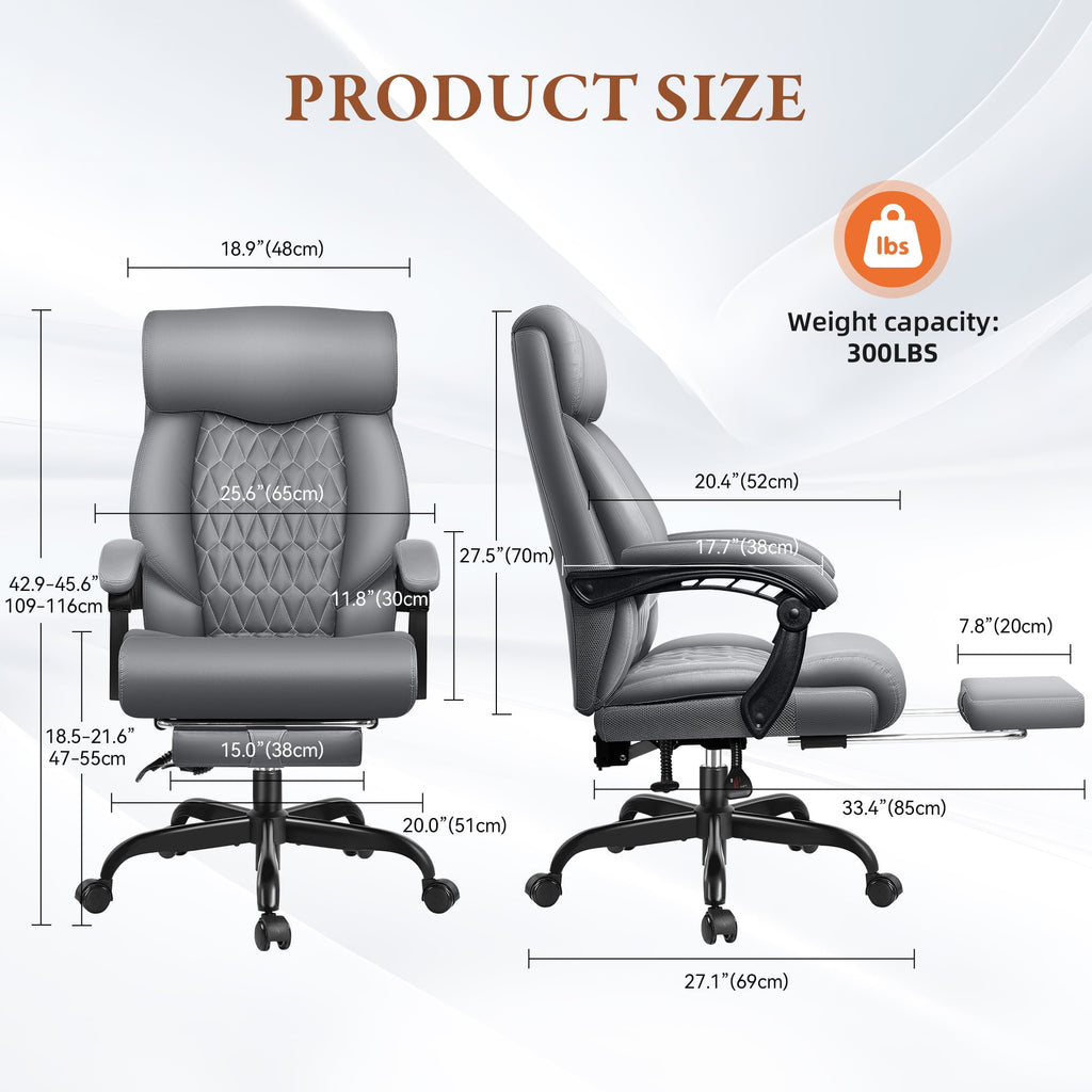 FASTES Executive Office Chair, Ergonomic Desk Chair with Adjustable Armrests, Computer Leather Chair Big and Tall Office Chair with Footrest and Lumbar Support, Brown