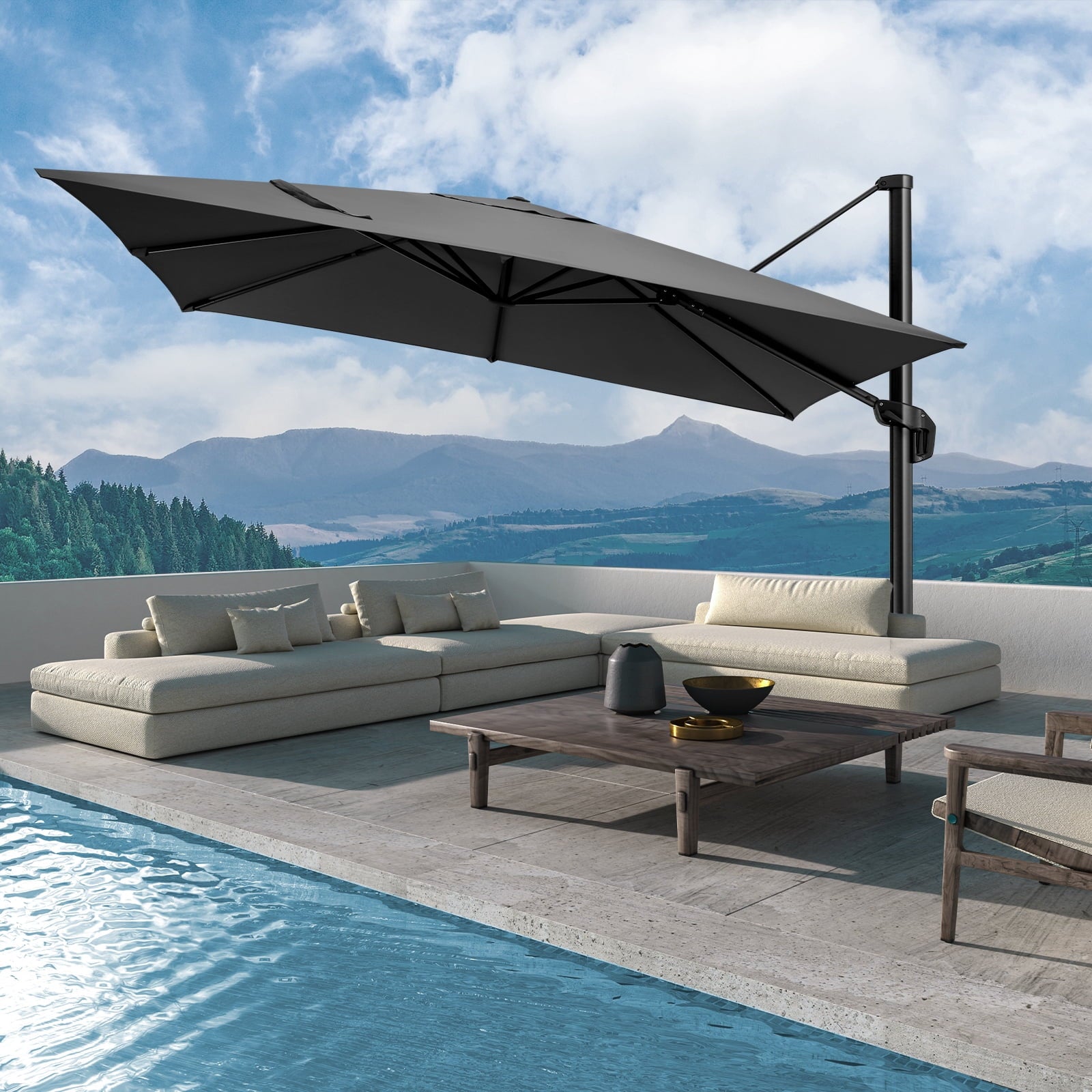 COBIZI 10x10ft Patio Cantilever Umbrella Double Roof Large Rectangular Deck Offset Umbrellas, Square Outdoor Patio Umbrella with 360°Rotation & Heavy-Duty Aluminum Frame,for Poolside Garden,Beige