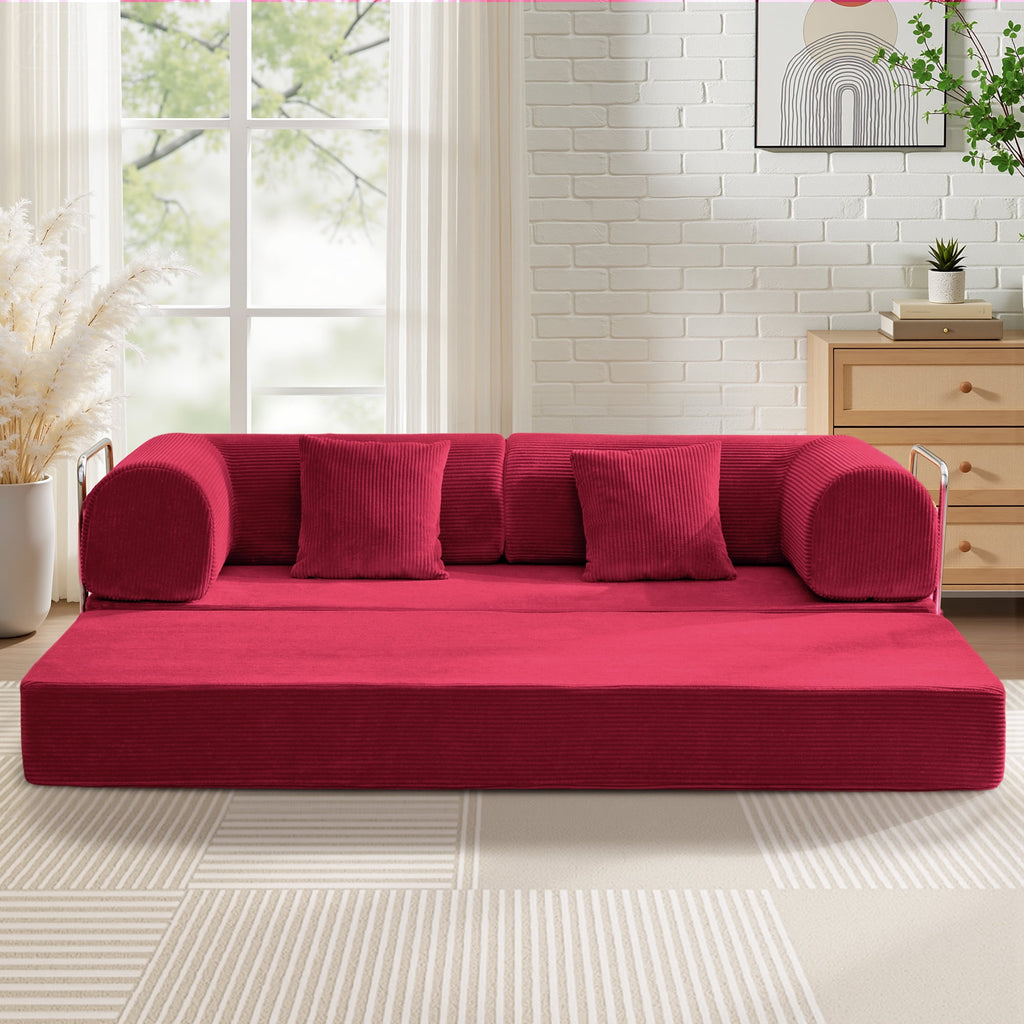 COOLHUT 63 W Combination Sofa, High Rebound Density Foam Sofa Couch, Two Forms Floor Couch Three Seats Sofa Bed for Living Room, Bedroom, Green