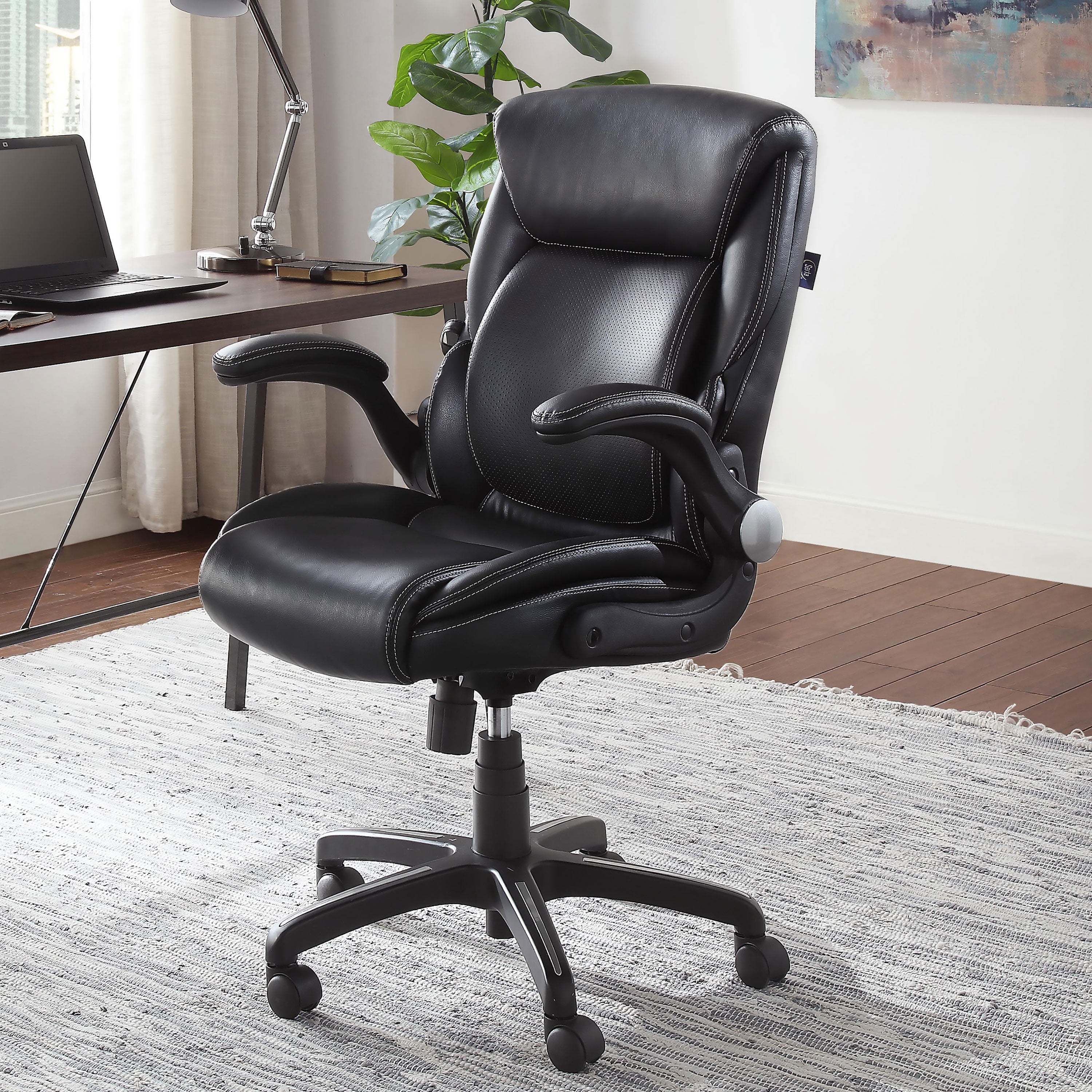 Serta Air Lumbar Bonded Leather Manager Office Chair, Gray Faux Leather