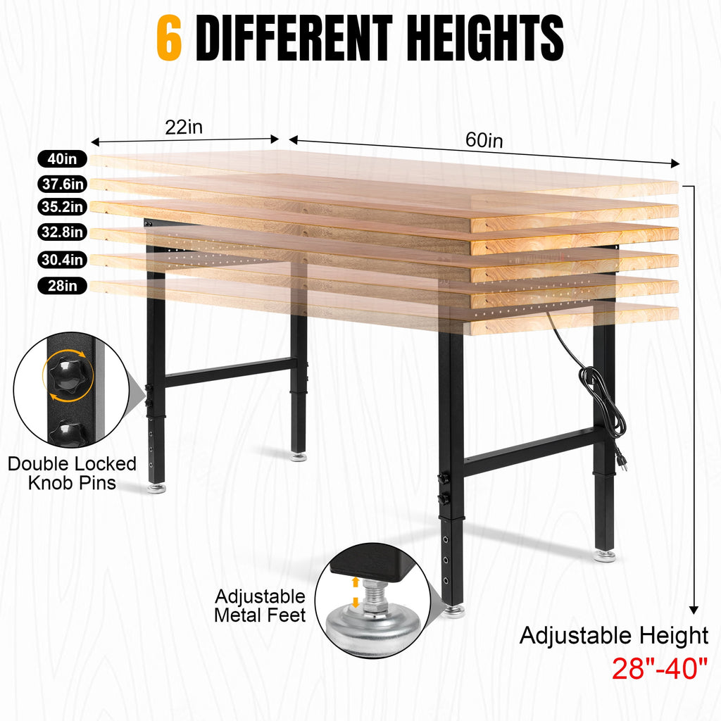 MUWOOD 96x24 Large Workbench with Power Outlets, 5000 LBS Load Capacity Work Benches for Garage, Workshop, Office, Home, Woodworking