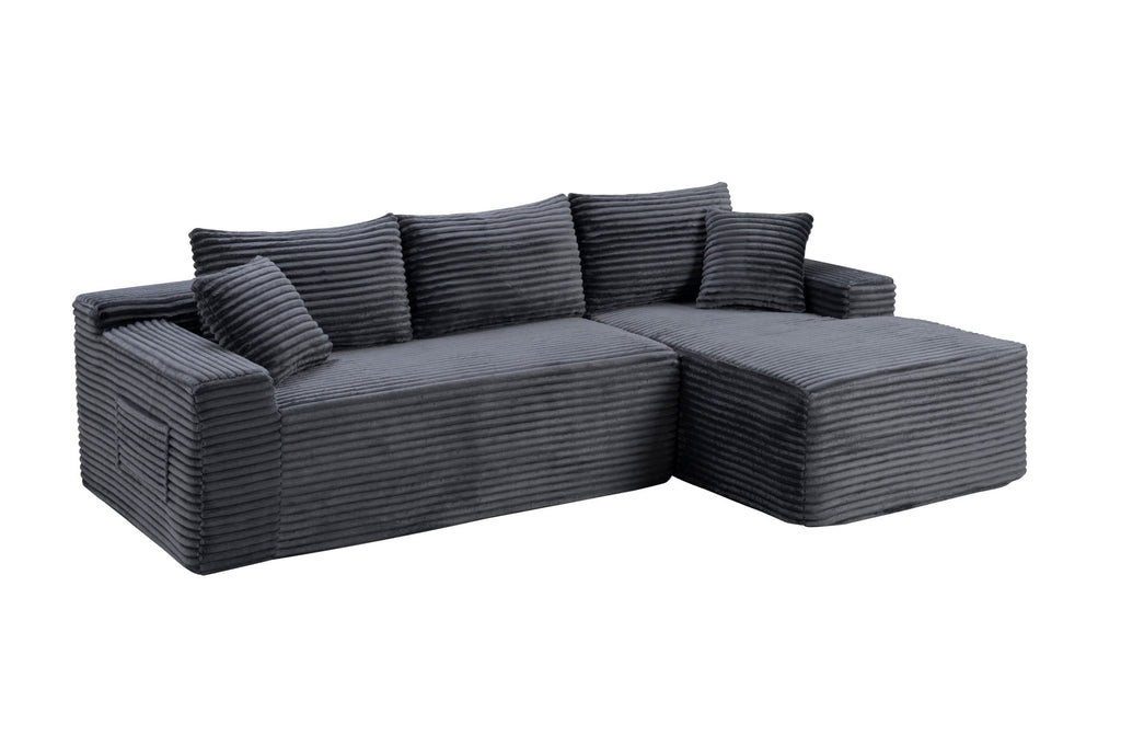 LLappuil 108 Sectional Sofa, Modular Sectional Couch with Left Chaise, Deep Seat Corduroy Cloud Sofa for Living Room Black