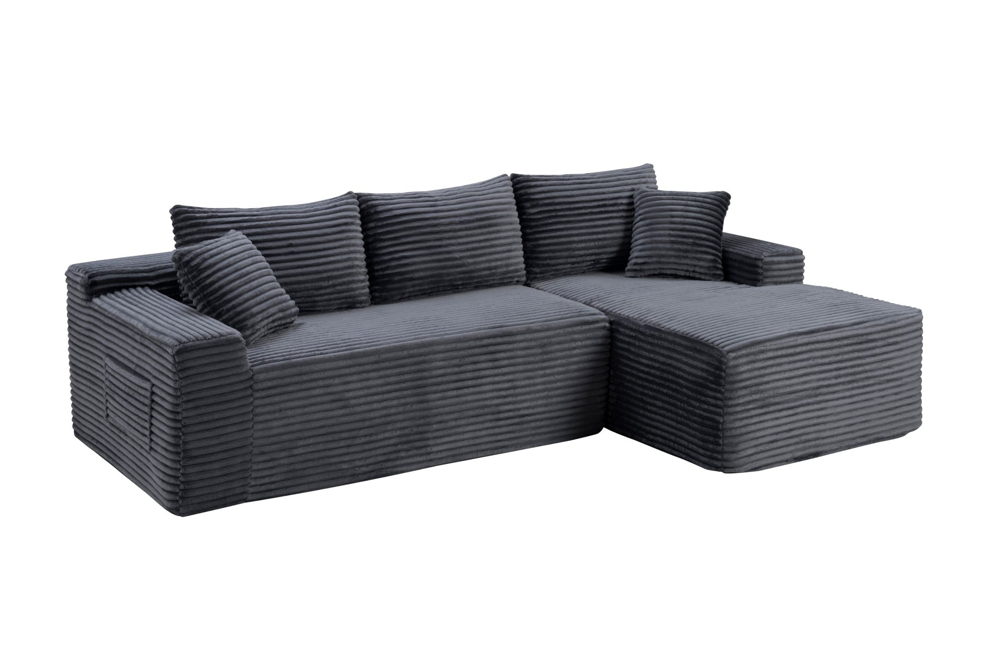 LLappuil 108 Sectional Sofa, Modular Sectional Couch with Left Chaise, Deep Seat Corduroy Cloud Sofa for Living Room Black