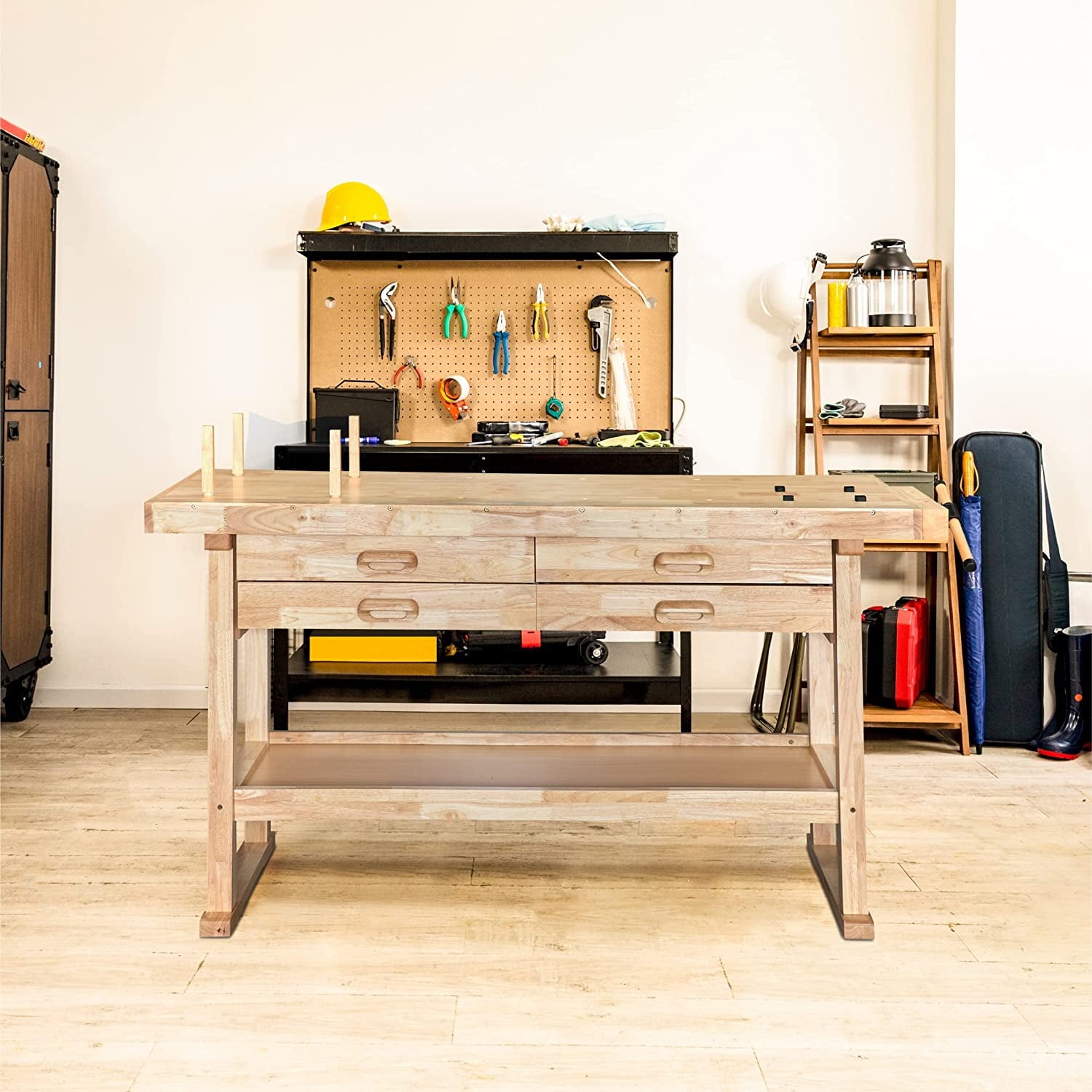 Olympia Tools 48-inch Wood Workbench - 330 lbs Weight Capacity Wooden Workbench for Garage, Workshop and Home - Acacia Woodworking Bench