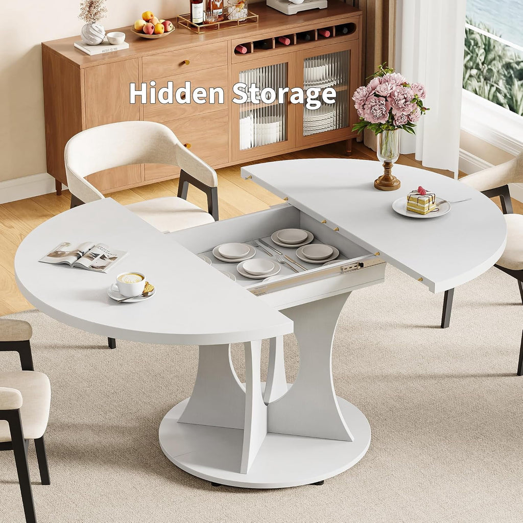 Laisnet 59 Extendable Wooden Dining Table for 8, Modern Kitchen Table with Hidden Storage, Black
