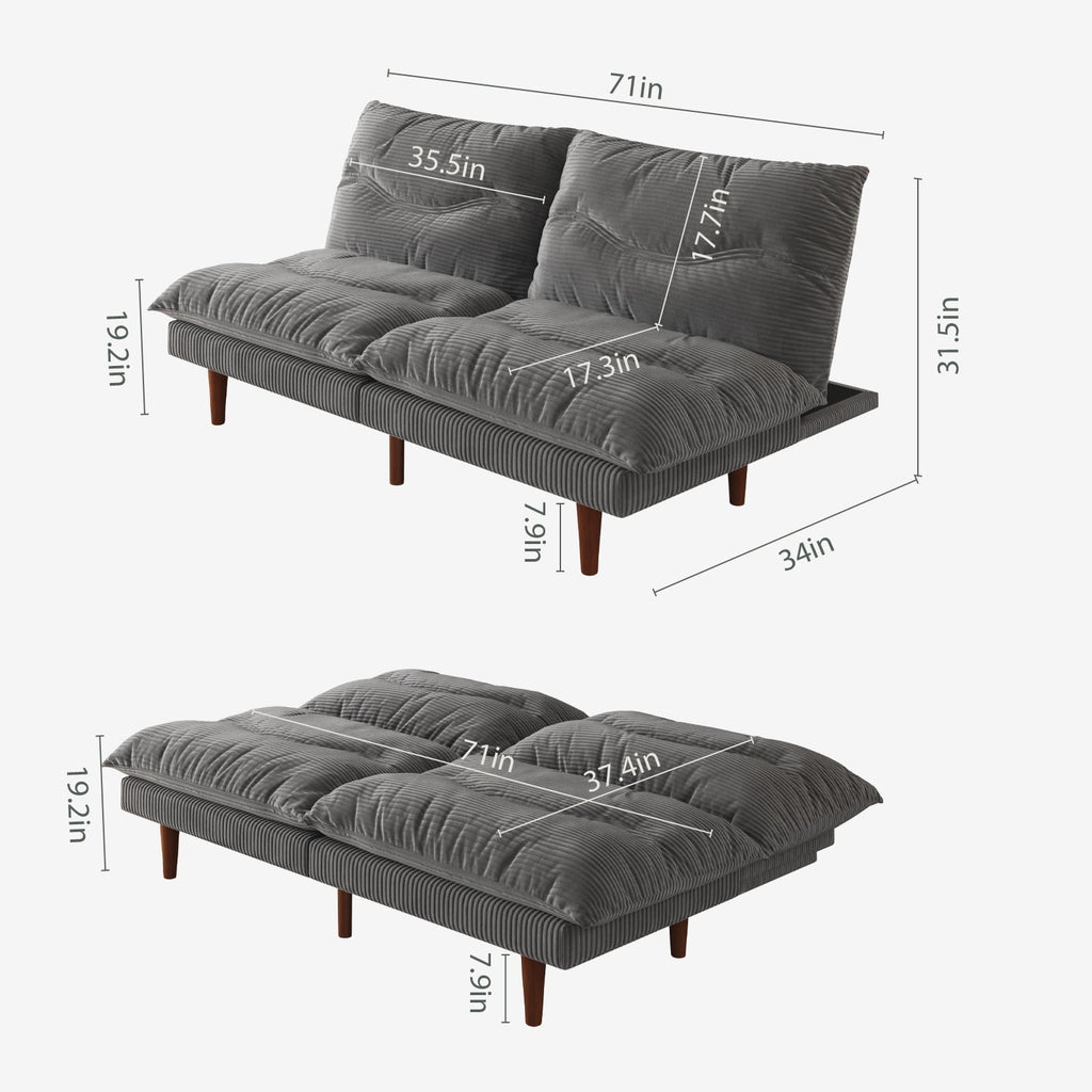 LLappuil 71 Corduroy Futon Convertible Sofa Bed, Loveseat Sleeper Sofa Couch for Living Room Apartment Green