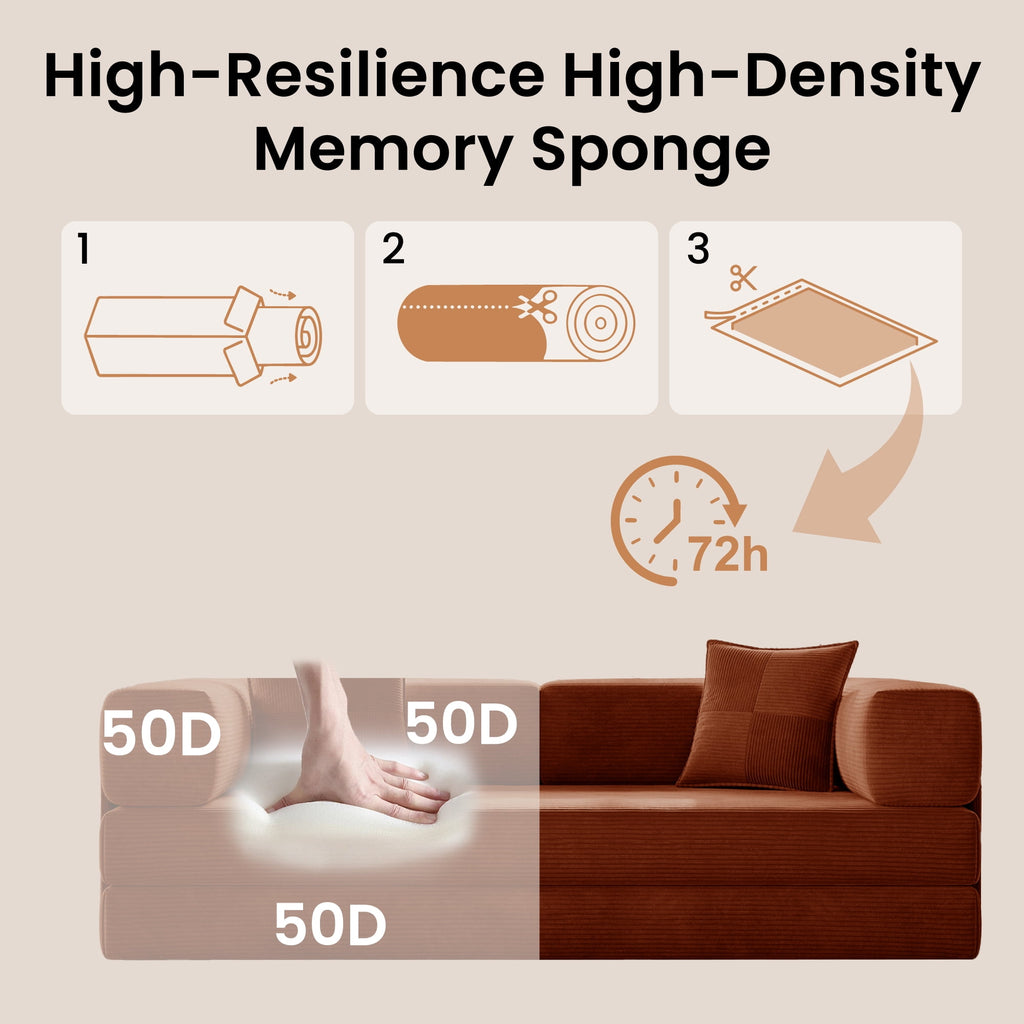 BELHOME 5-in-1 Convertible Sofa Bed, 78.8 Sleeper Sofa Boneless Couch with Side Pockets, Folding Floor Sofa Compression Sofa for Living Rooms No Assembly Required