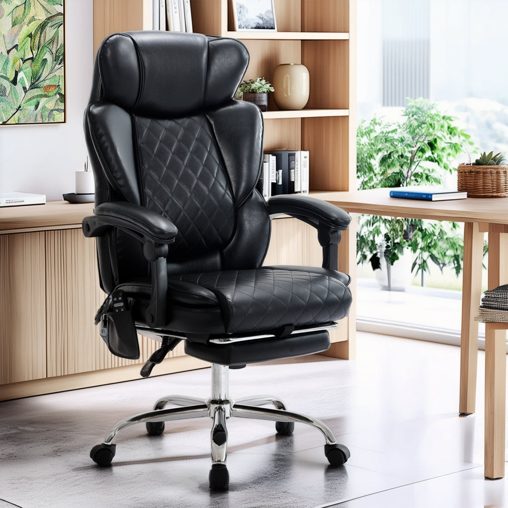 EOP Massage Office Chair with Heat and 6 Vibration Points, 500LBS Big and Tall Executive Office Chair with Adjustable Headrest, Ergonomic Computer Desk Chair with Footrest, Black