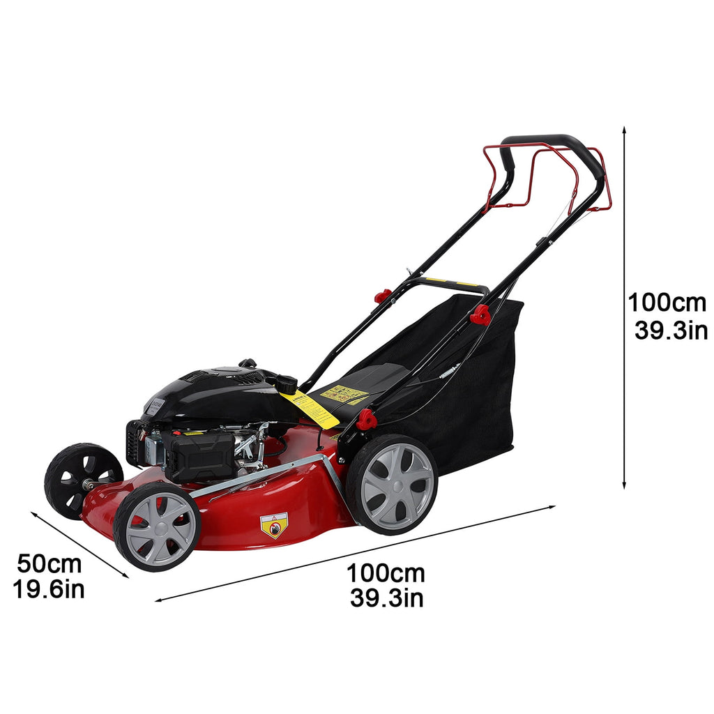 AQSQ 20in Lawn Mower, Self Propelled Lawn Mower, 141cc Gas Engine Lawn Mower, Push Lawn Mower with 50L Grass Tank, Big Wheels