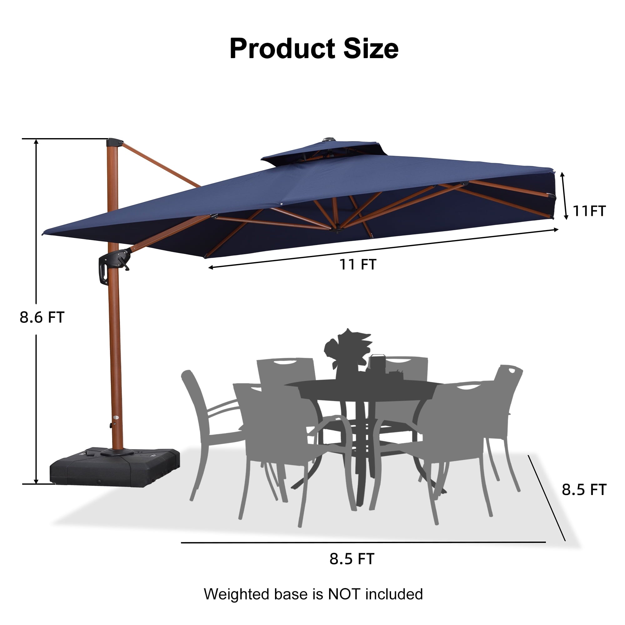 PURPLE LEAF 10FT Deluxe Square Wood Grain Patio Umbrella, Large Offset Cantilever Umbrella with 360° Rotation, Beige