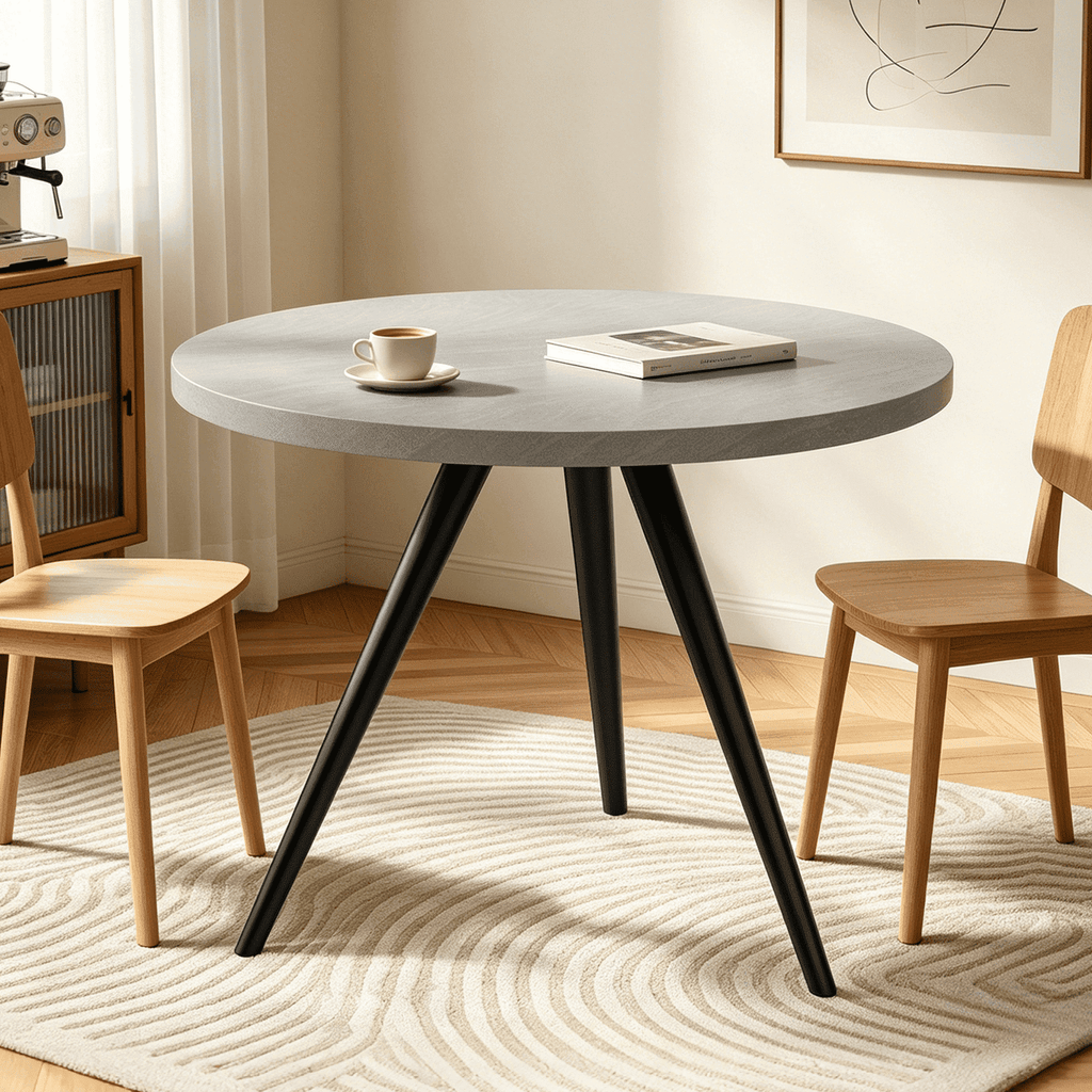 34.8 Round Dining Table for 4 People, Modern Circle Kitchen Table with Metal Legs for Kitchen, Dining Room, Apartment,Gray