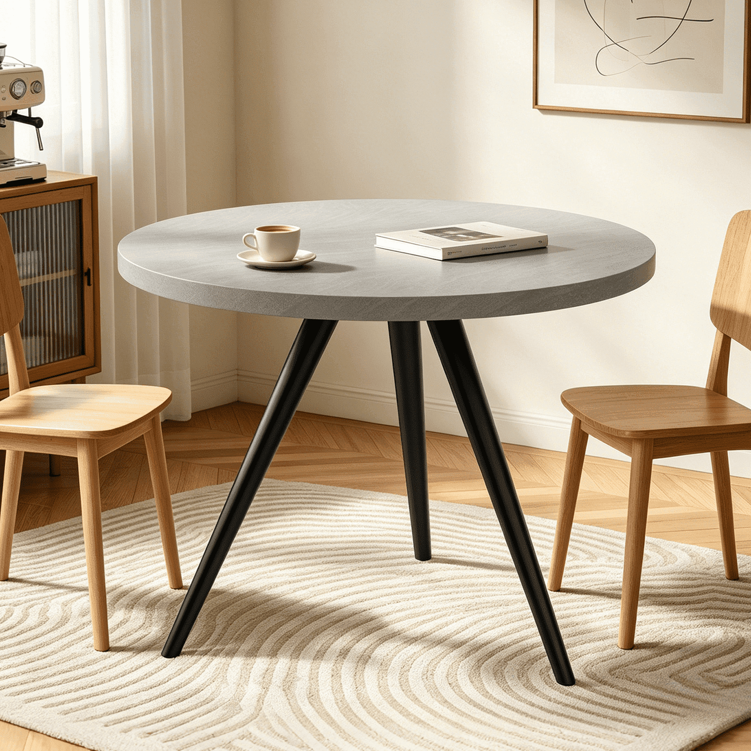 34.8 Round Dining Table for 4 People, Modern Circle Kitchen Table with Metal Legs for Kitchen, Dining Room, Apartment,Gray