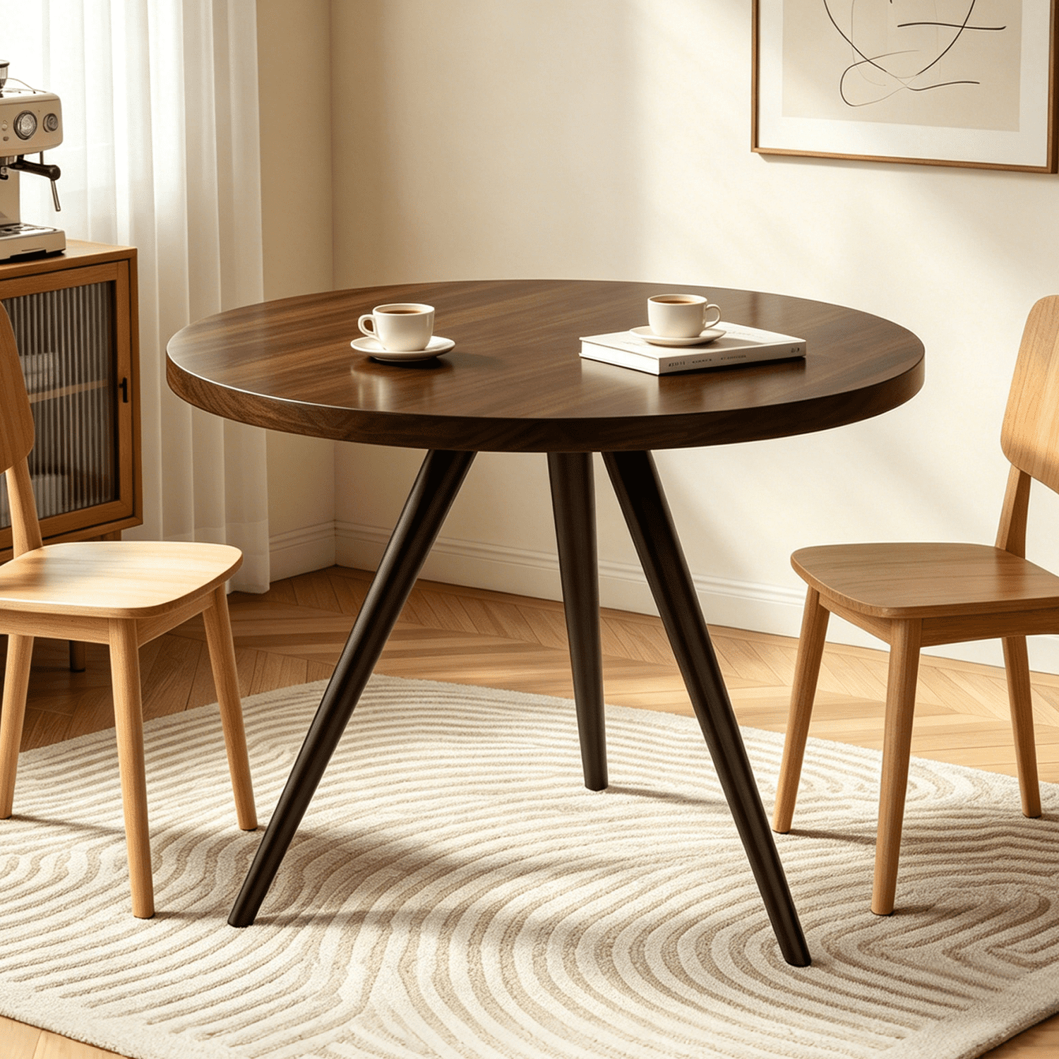34.8 Round Dining Table for 4 People, Modern Circle Kitchen Table with Metal Legs for Kitchen, Dining Room, Apartment,Gray