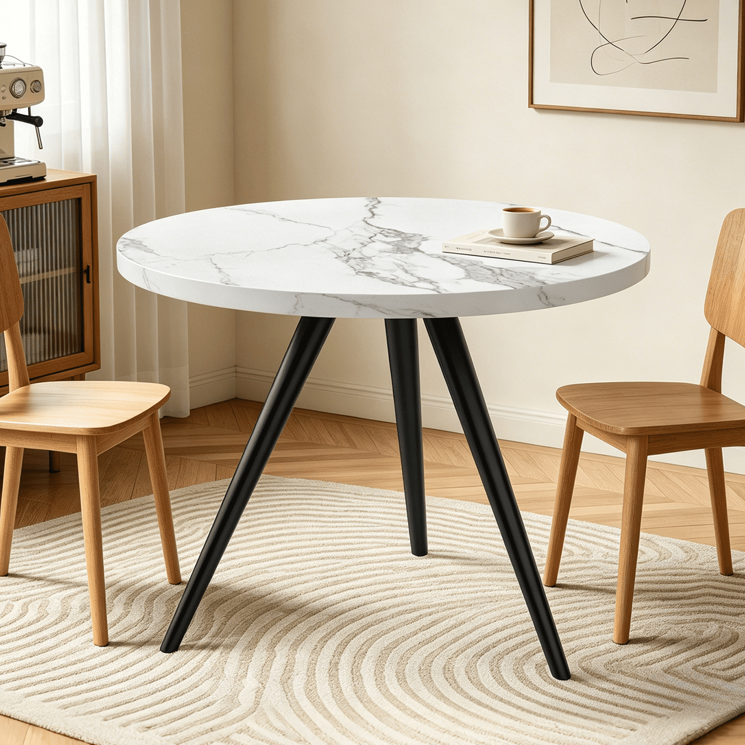 34.8 Round Dining Table for 4 People, Modern Circle Kitchen Table with Metal Legs for Kitchen, Dining Room, Apartment,Gray