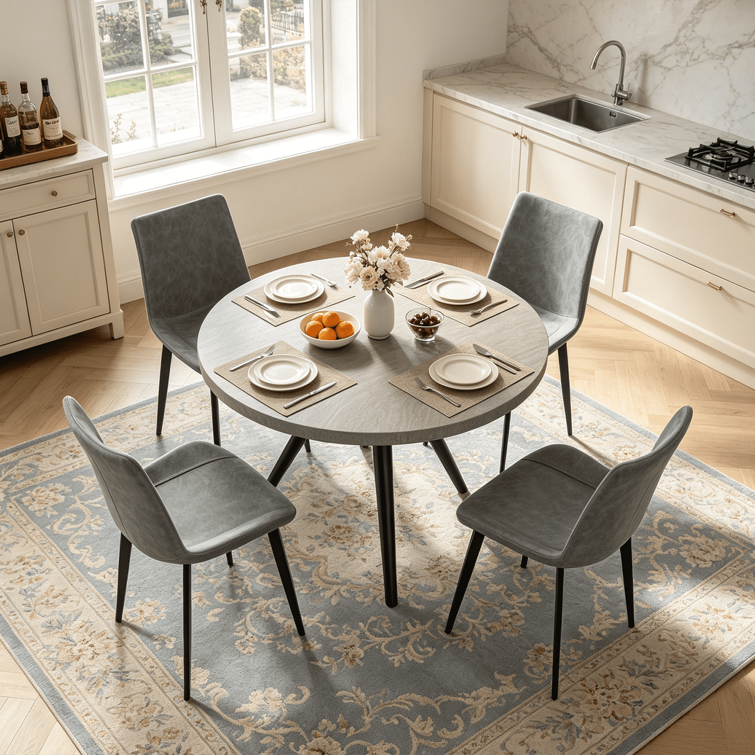 34.8 Round Dining Table for 4 People, Modern Circle Kitchen Table with Metal Legs for Kitchen, Dining Room, Apartment,Gray