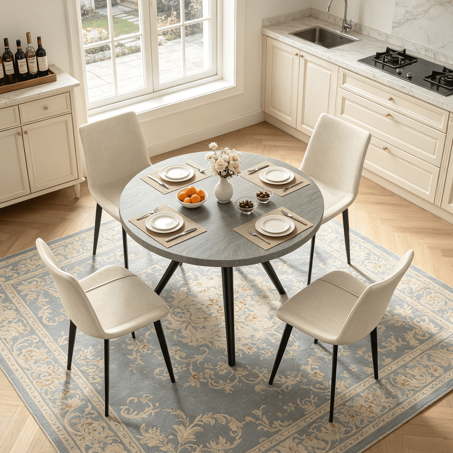 34.8 Round Dining Table for 4 People, Modern Circle Kitchen Table with Metal Legs for Kitchen, Dining Room, Apartment,Gray
