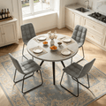 34.8 Round Dining Table Set for 4,5 Piece Mid-Century Modern Dining Set with 4 Upholstered Dining Chairs,Leisure Coffee Table for Kitchen Dining Room, Save Space