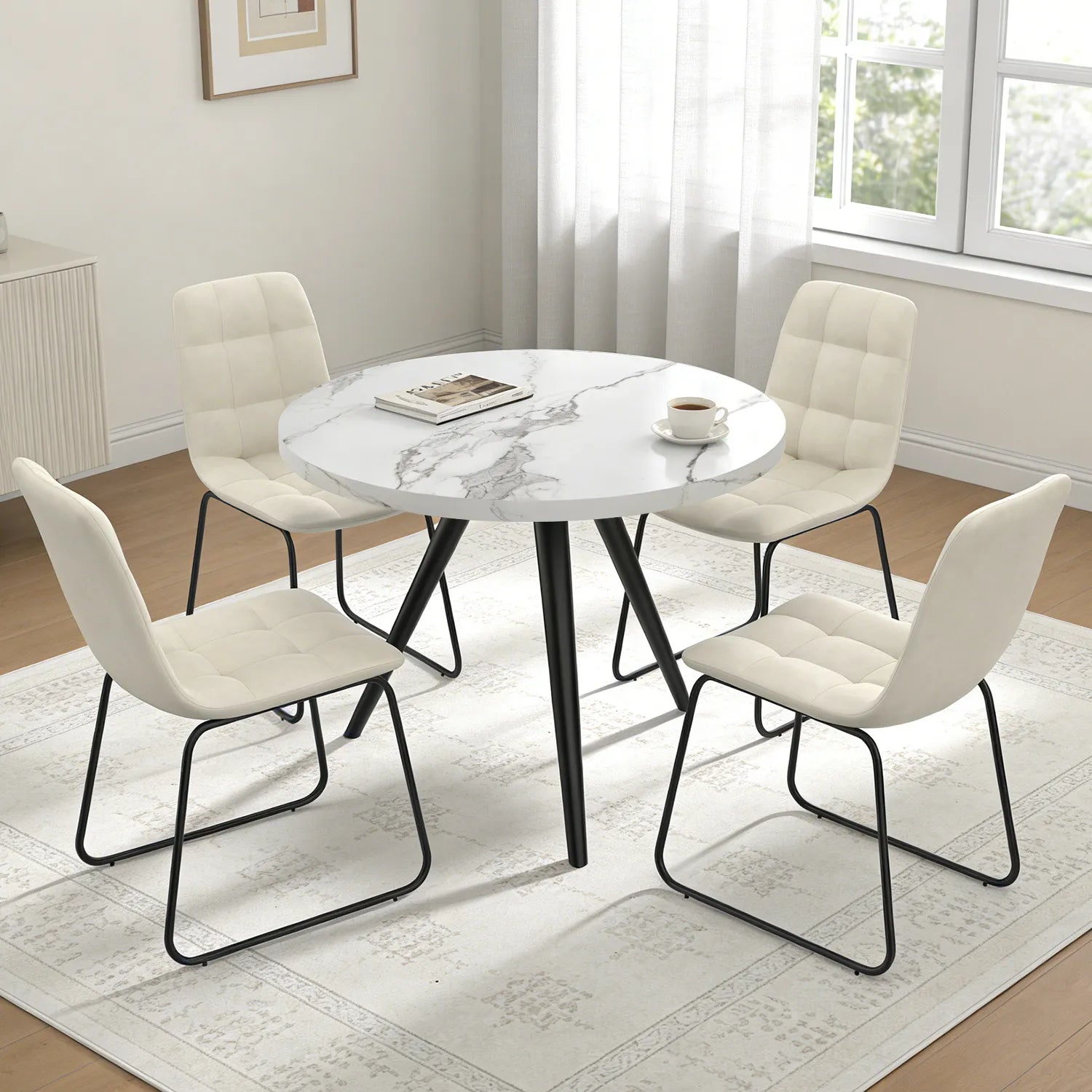 34.8 Round Dining Table for 4 People, Modern Circle Kitchen Table with Metal Legs for Kitchen, Dining Room, Apartment,Gray
