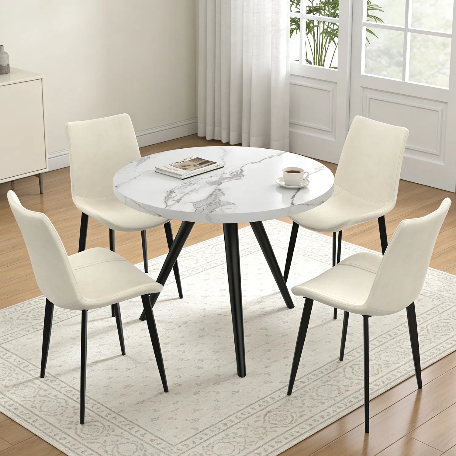 34.8 Round Dining Table for 4 People, Modern Circle Kitchen Table with Metal Legs for Kitchen, Dining Room, Apartment,Gray