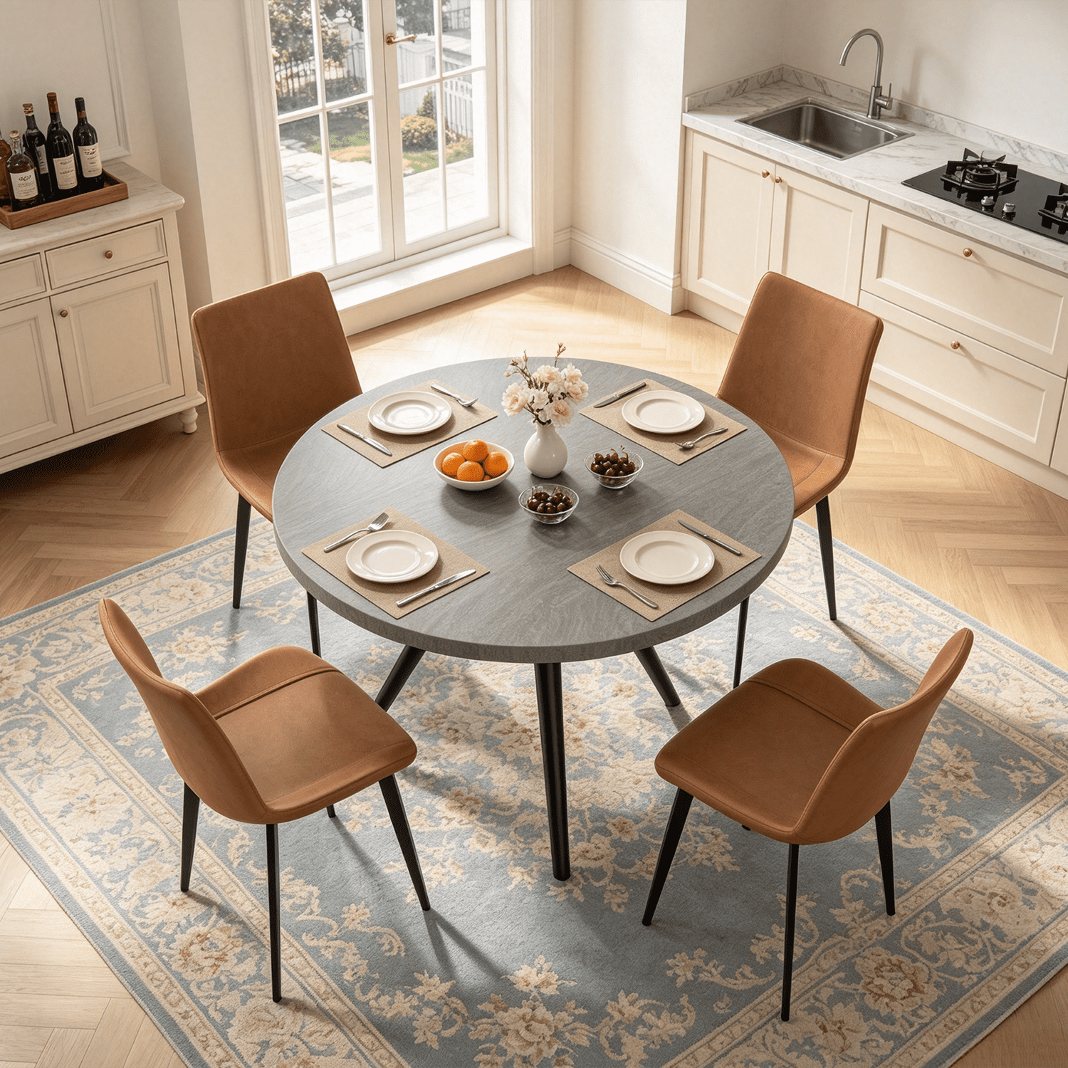 34.8 Round Dining Table for 4 People, Modern Circle Kitchen Table with Metal Legs for Kitchen, Dining Room, Apartment,Gray