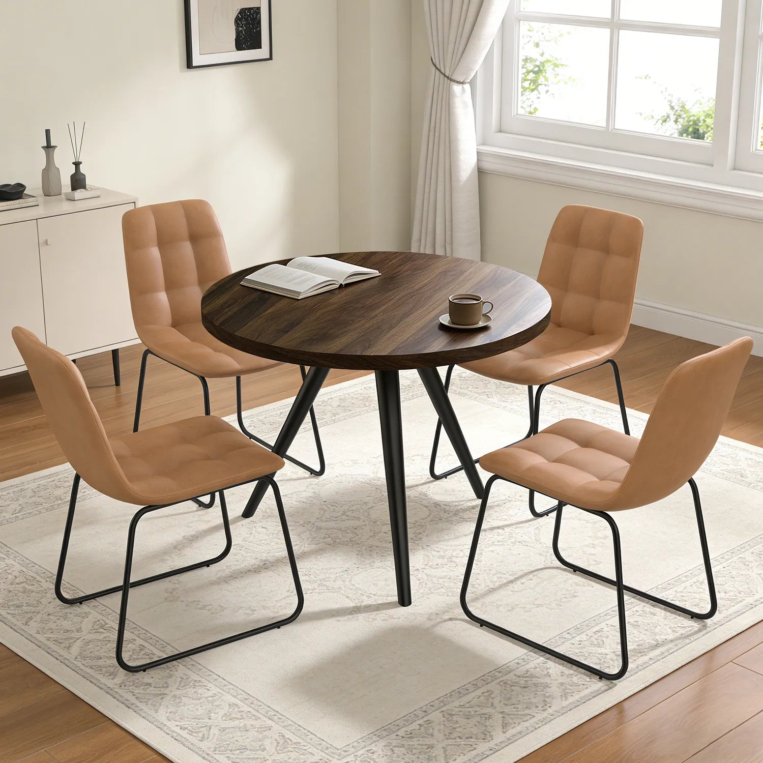 34.8 Round Dining Table for 4 People, Modern Circle Kitchen Table with Metal Legs for Kitchen, Dining Room, Apartment,Gray