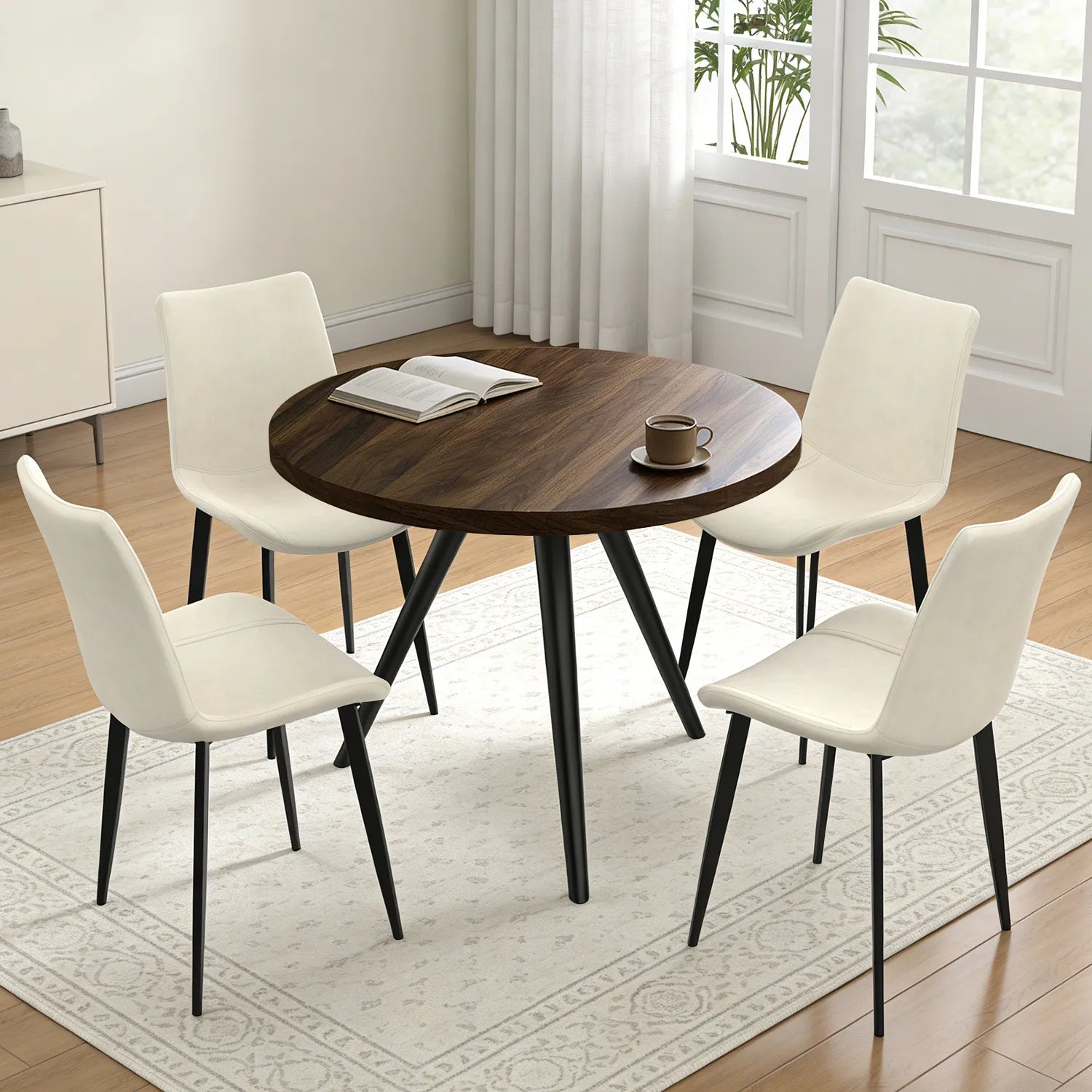 34.8 Round Dining Table for 4 People, Modern Circle Kitchen Table with Metal Legs for Kitchen, Dining Room, Apartment,Gray