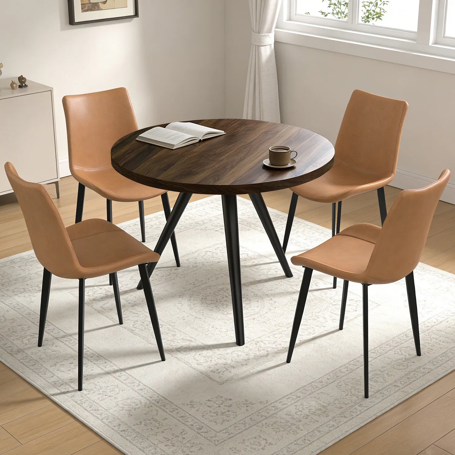 34.8 Round Dining Table for 4 People, Modern Circle Kitchen Table with Metal Legs for Kitchen, Dining Room, Apartment,Gray