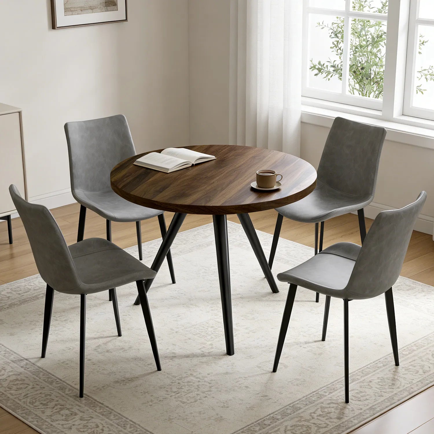 34.8 Round Dining Table for 4 People, Modern Circle Kitchen Table with Metal Legs for Kitchen, Dining Room, Apartment,Gray