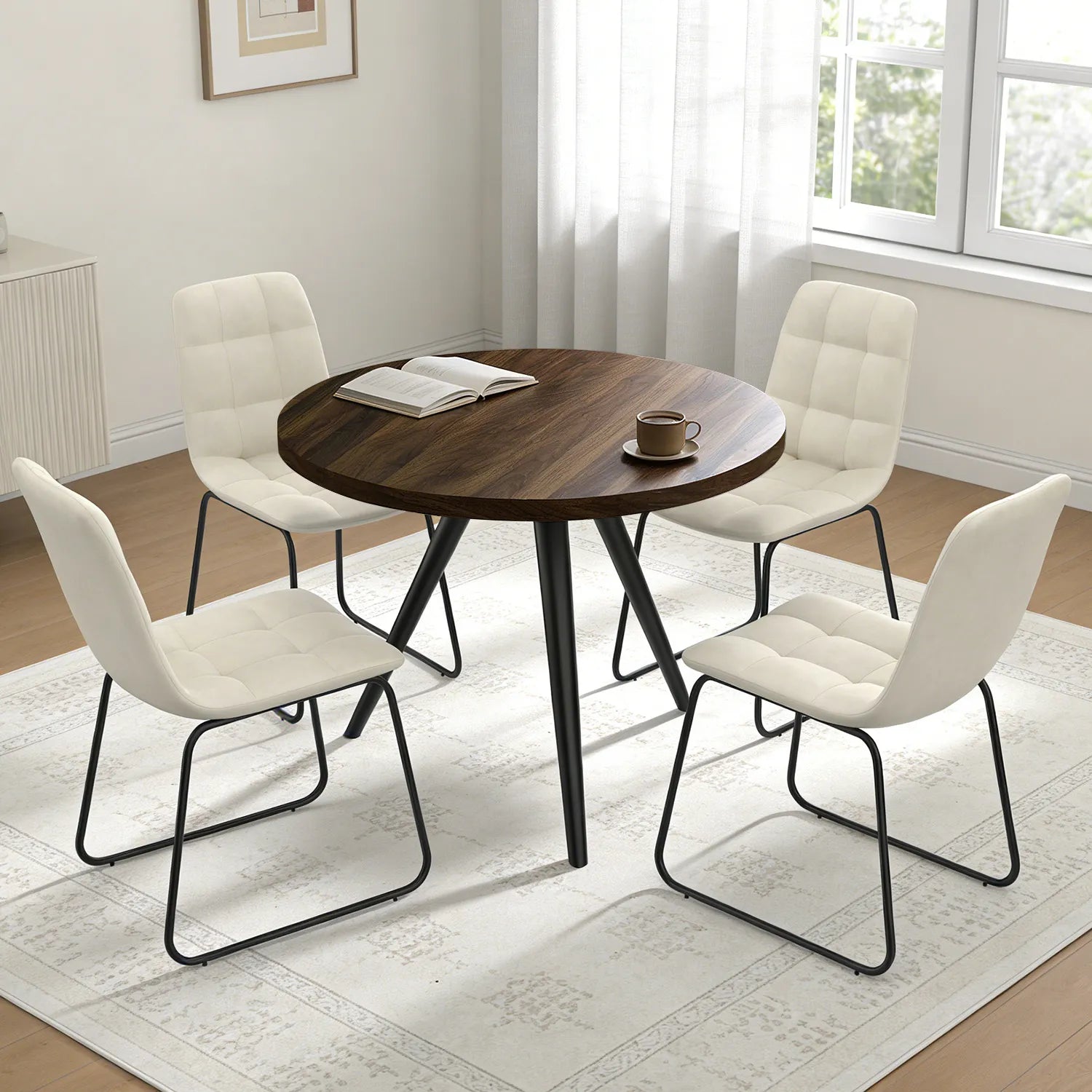 34.8 Round Dining Table for 4 People, Modern Circle Kitchen Table with Metal Legs for Kitchen, Dining Room, Apartment,Gray