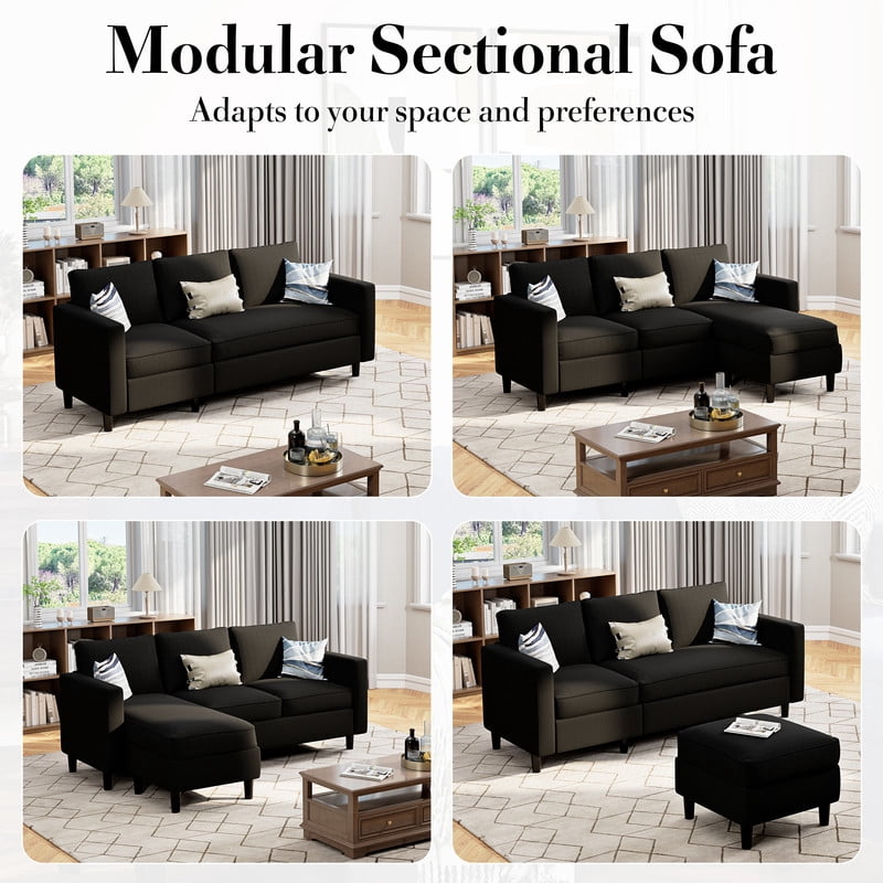 Walsunny 73.6 Convertible Sectional Sofa Couch, L-Shaped 3-Seat Sofa Couch with Reversible Chaise for Small Space,Dark Gray