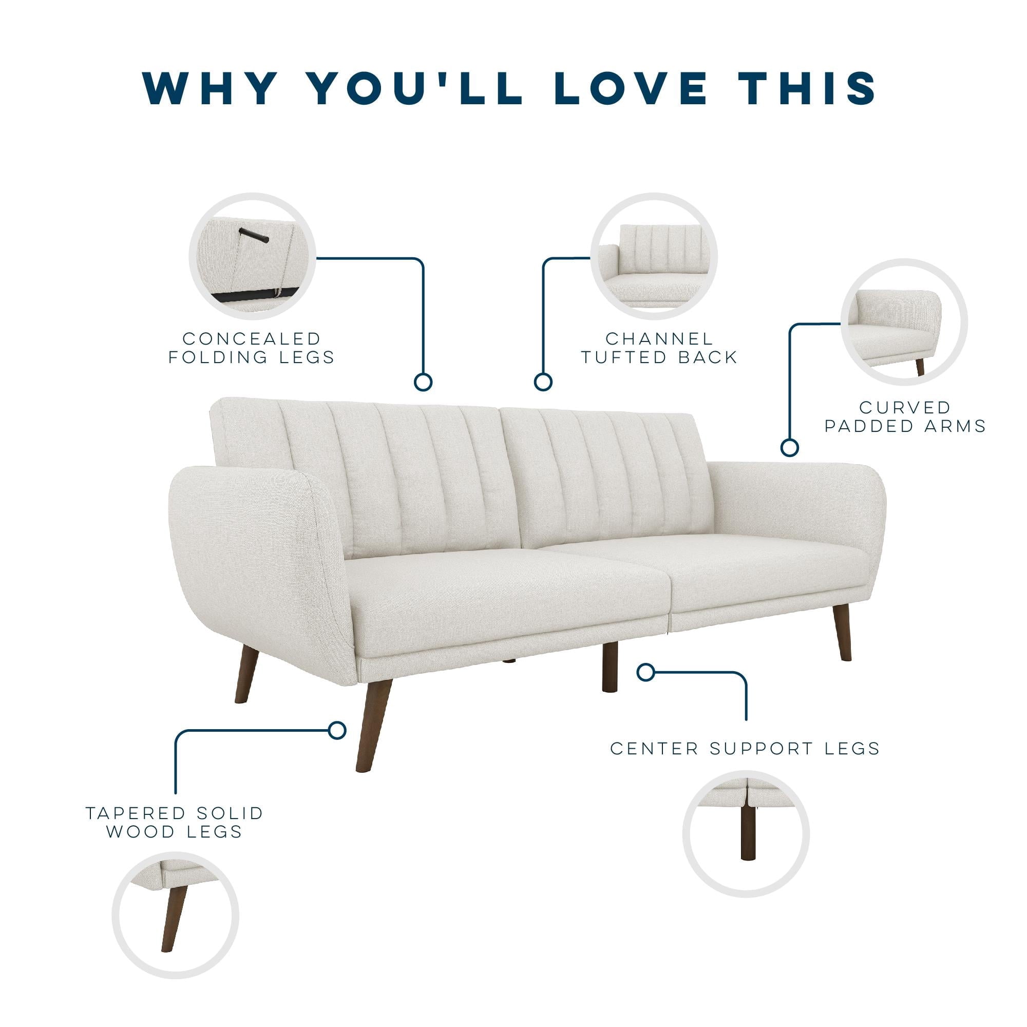 Novogratz Brittany Futon, Blue Linen