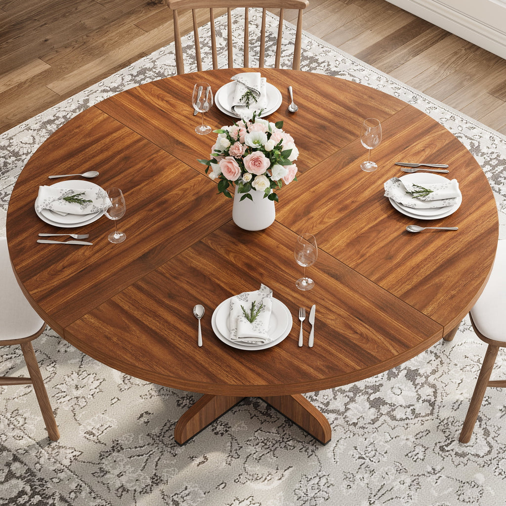 47 Inch Round Dining Table, Wood Kitchen Table, Dinning Room Tables for 4-6 People, Dinner Table with Wooden Tabletop and Legs for Dining Room Living Room (Only Table)
