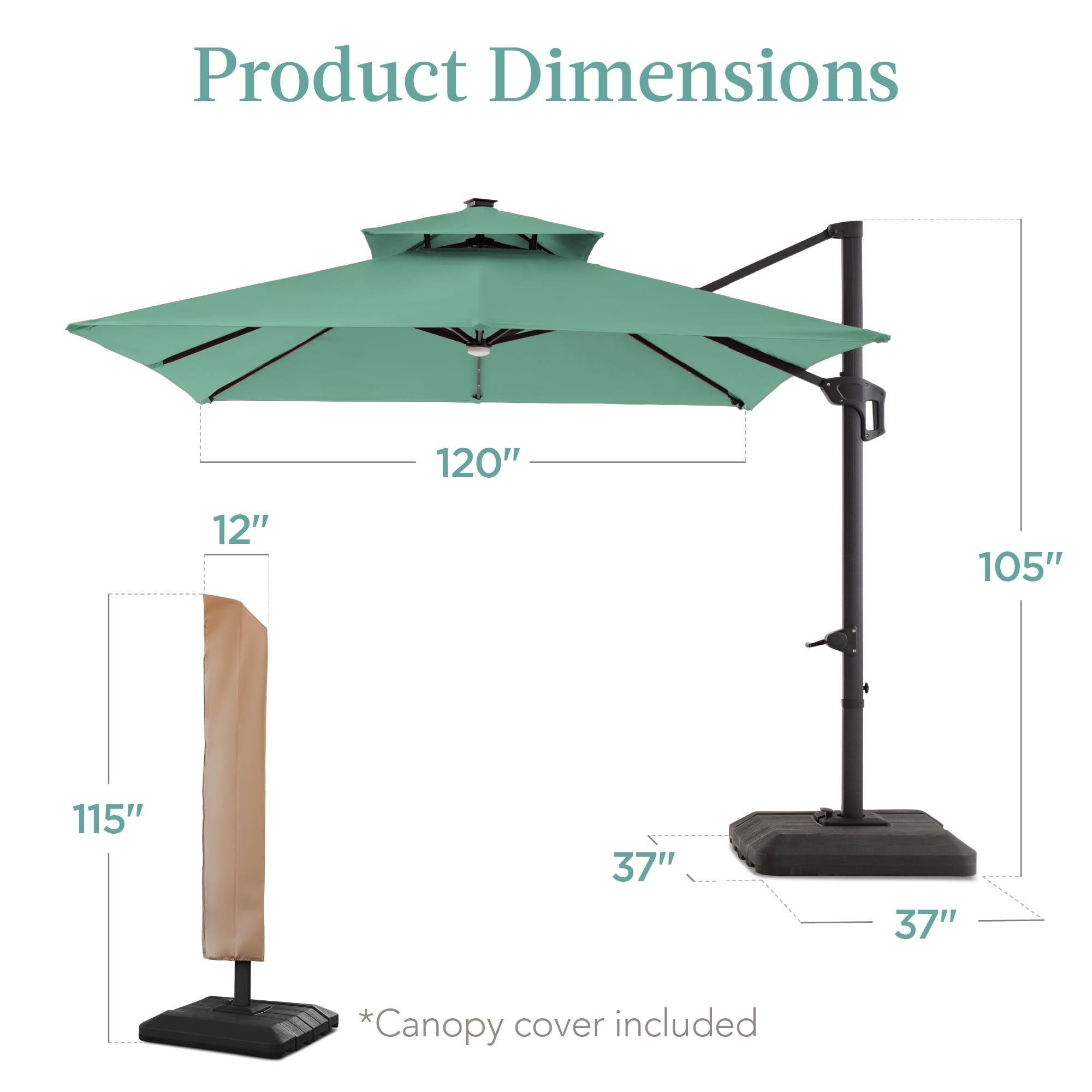 Best Choice Products 10x10ft 2-Tier Square Outdoor Solar LED Cantilever Patio Umbrella w/ Base Included - Tan