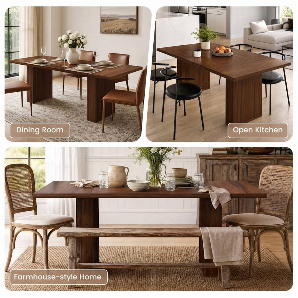 Hawsaiy Dining Table Set for 4, 78 Farmhouse Dining Table with 4 Upholstered Dining Chairs, Large Kitchen Table Set with Modern Shell Back Chairs & Metal Legs for Dining Room(Walnut + Black)