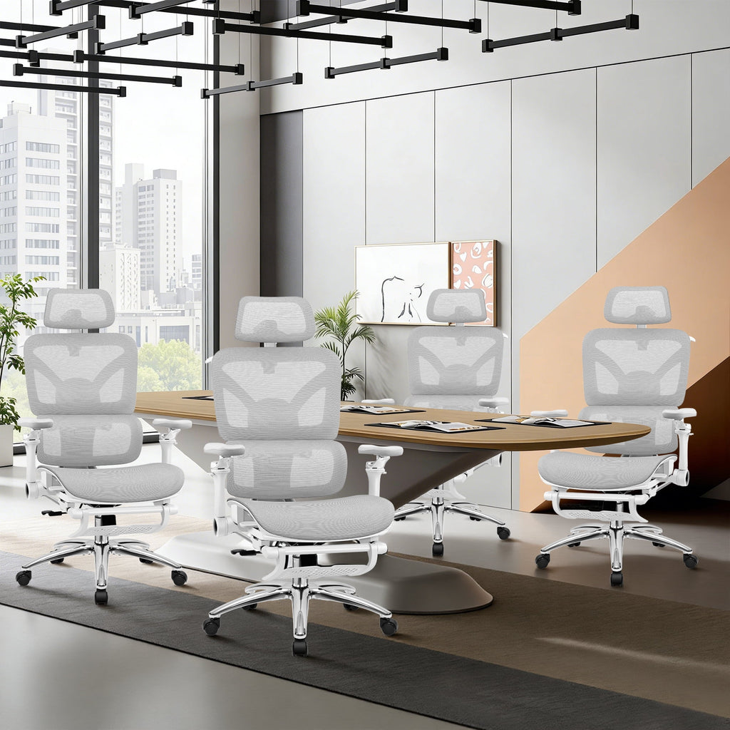 COOLHUT Ergonomic Mesh Office Chair with Footrest, Big and Tall Computer Desk Chair with Adjustable Lumbar Support, Headrest and Armrest, High Back Home Office Chair for Workspace, 300LBS, Black