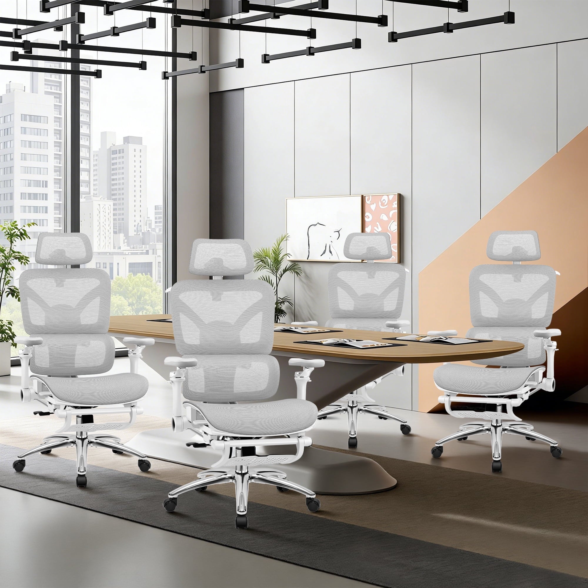 COOLHUT Ergonomic Mesh Office Chair with Footrest, Big and Tall Computer Desk Chair with Adjustable Lumbar Support, Headrest and Armrest, High Back Home Office Chair for Workspace, 300LBS, Black