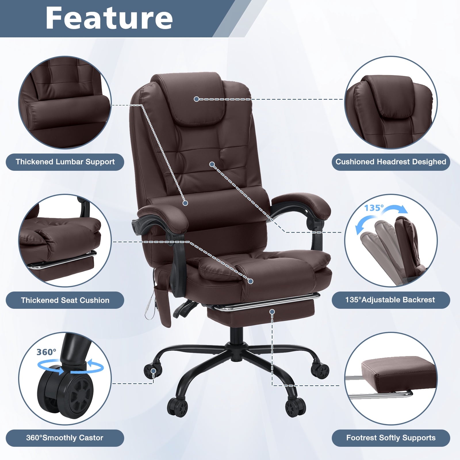Hoffree Executive Office Chair Massage and Footrest Ergonomic Computer Desk Chair Reclining High Back Leather Office Chair Lumbar Back Support Swivel Rolling for Home Office Black